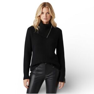 Premiere Collection Vintage Y2K Stretch Zipper Sweater Moto Turtleneck Black M